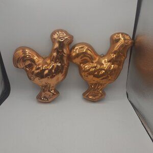Vintage Copper Rooster Pan Jello Mold Heavy Metal Copper Ware Set of 2